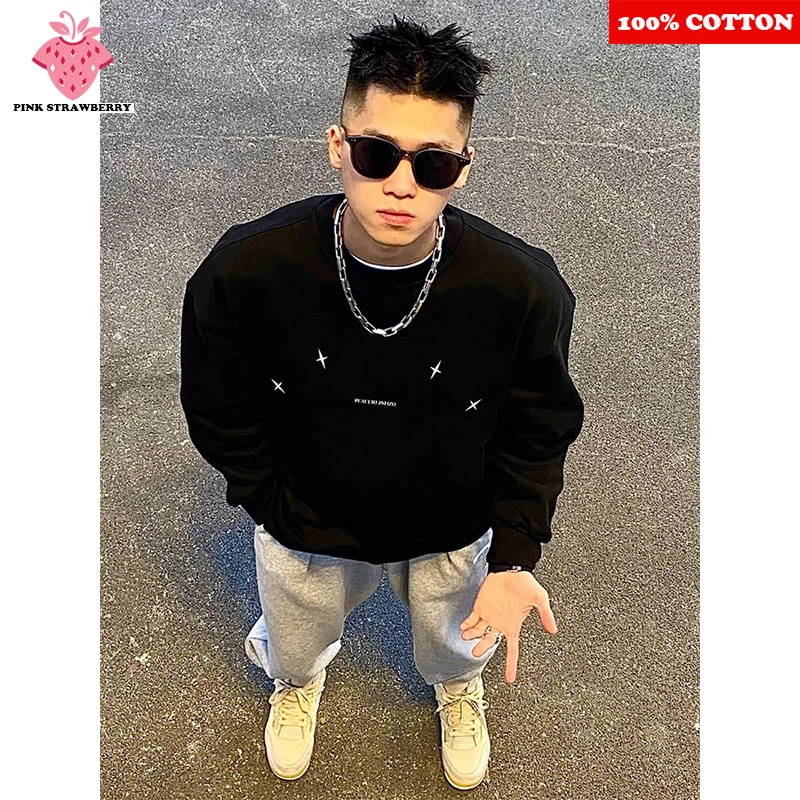 

American Street Hip Hop Black T-shirt Men Autumn Winter 2025 New 100% Cotton Long sleeved Tee Loose Casual Y2k Top men clothing