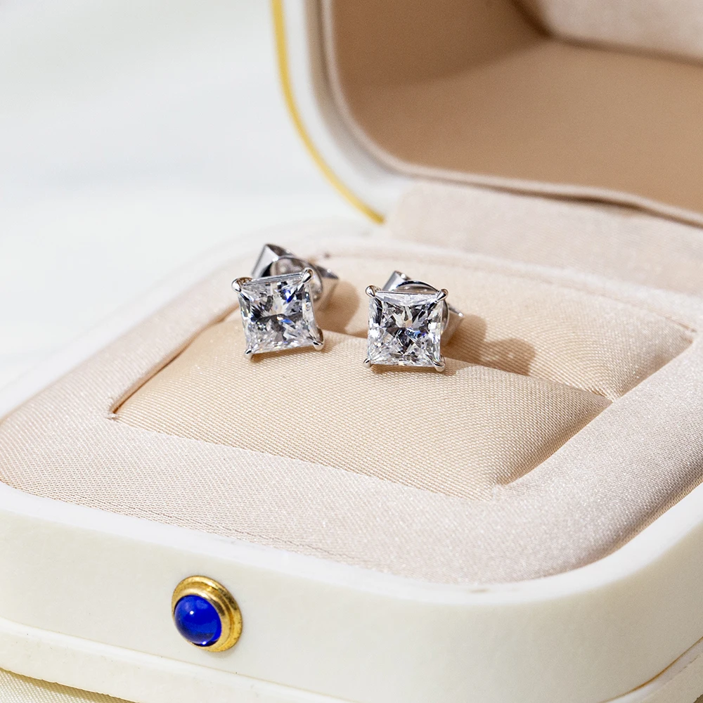 

Ювелирные изделия Messi: Серьги-гвоздики из белого золота 9K с выращенными в лаборатории бриллиантами 1 карат в форме принцессы для женщин, в наличии, оптом, MSE-881