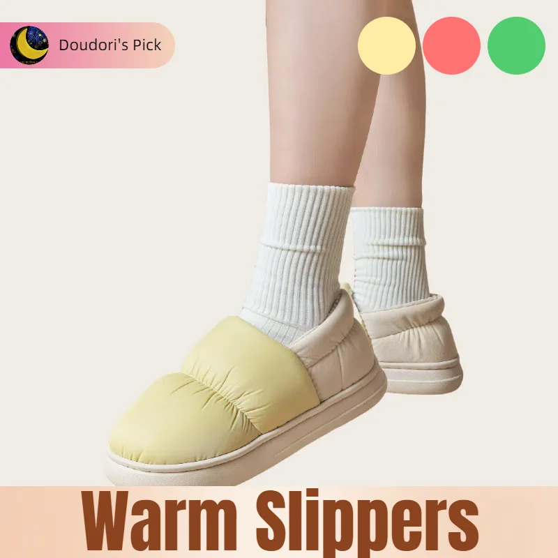 Autumn and Winter Waterproof and Fleece-Lined Warm Slippers for Women for Indoor and Outdoor Use at Home