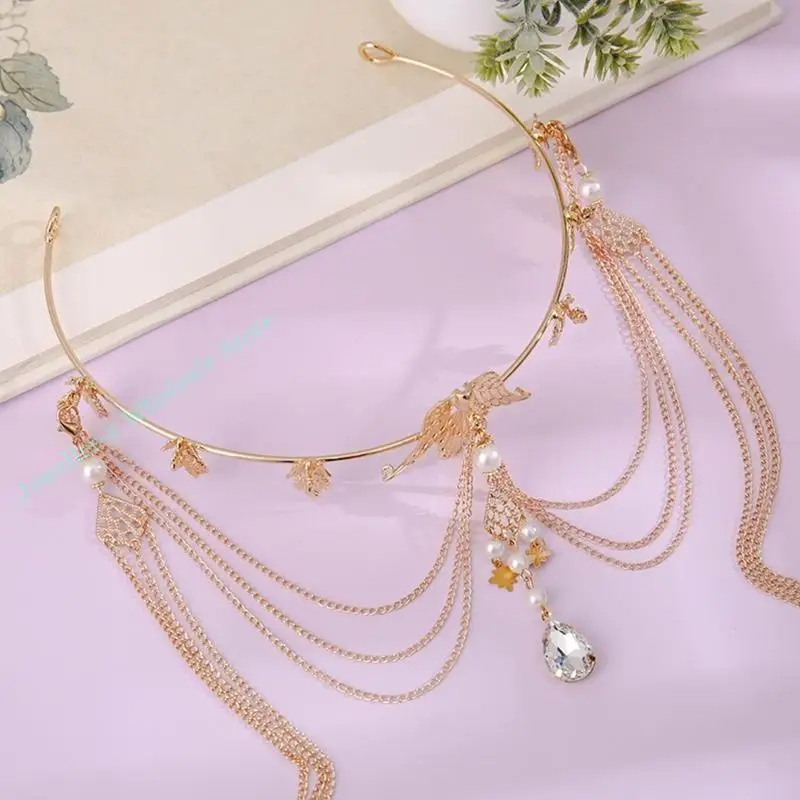 R7UF Women for Rhinestone Queen Bride Decor for Chinese Hanfu Wedding Party