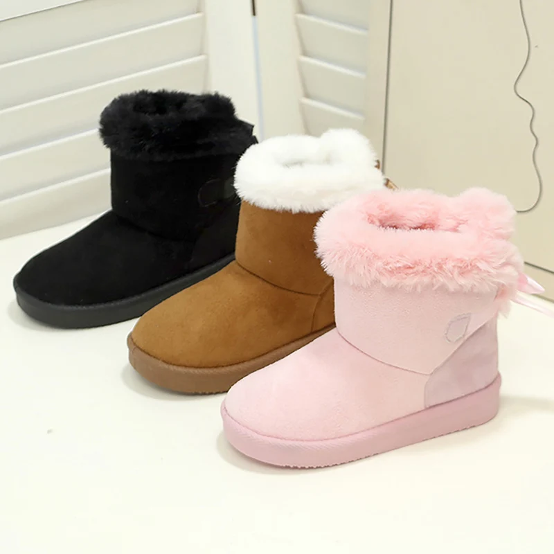

Winter Plush Boots For Children Faux Fur Thick Warm Boy's Girl's Snow Boots Anti-slippery Soft Warm Cotton Shoes For Kids Winter