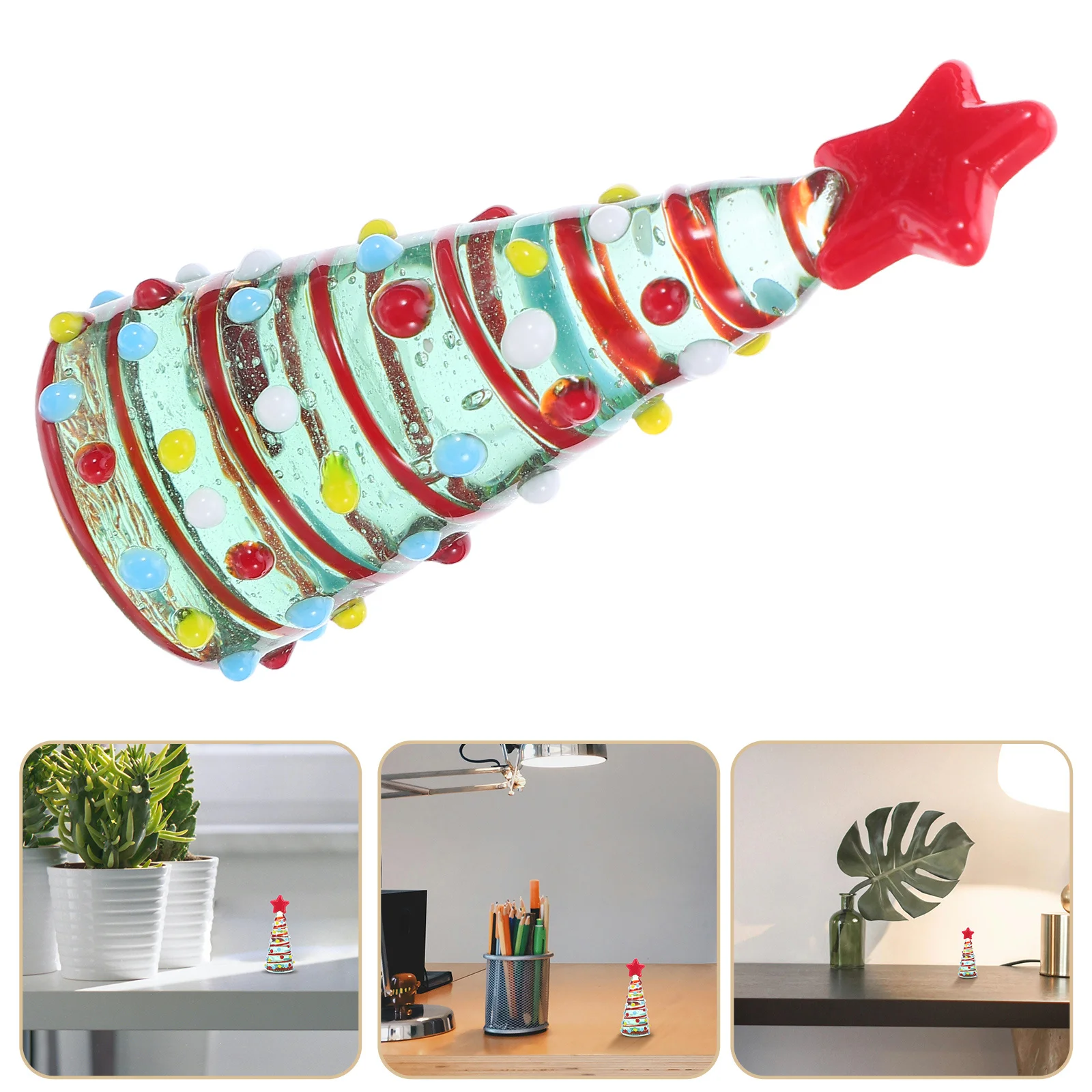 

Miniature Blown Glass Christmas Tree Crystal Craft Tabletop Ornament for Holiday Dining Desk Decor Xmas Tree Sculpture