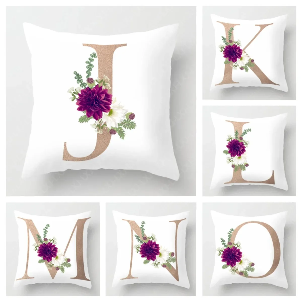 Dahlia Rose Gold 26 Letter Cushion Cover Letter Art Decorative Pillow Cover Square Short Plush Pillow Cover Home Decoration