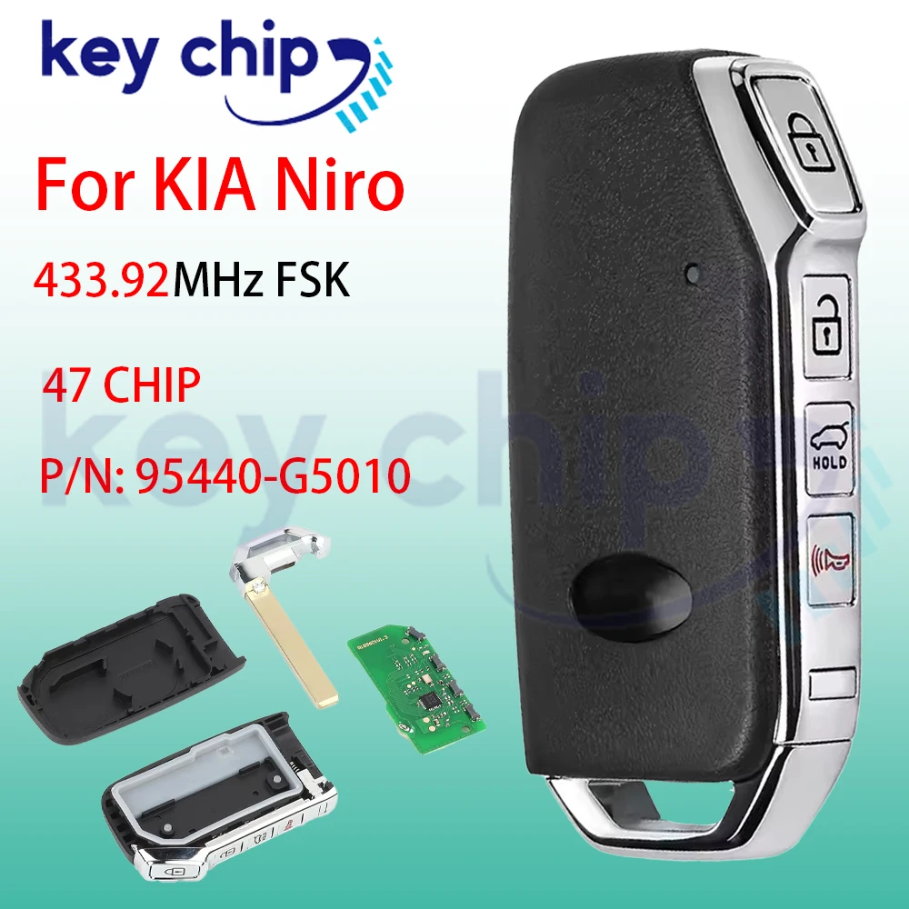 Llave Inteligente de Repuesto de 4 Botones, 433.92MHz, Chip 47 CN051103, FCC 95440-G5010, para KIA Niro 2018