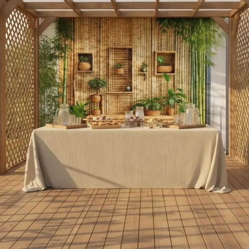 1Pc Tropical Photo Background Banner Realistic Bamboo And Lush Green Plant Design Durable Polyester Fiber
