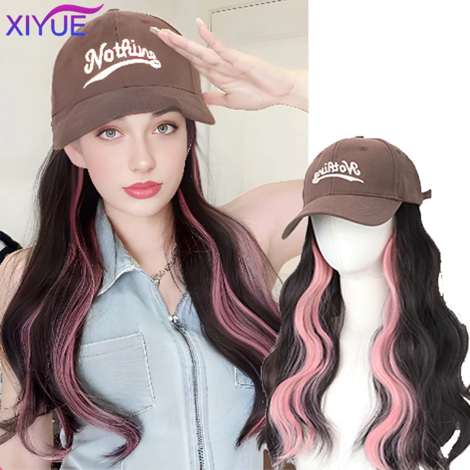 XIYUE  Hat wig one piece highlight dyeing fashionable women's new baseball cap wig women's long hair full head cover