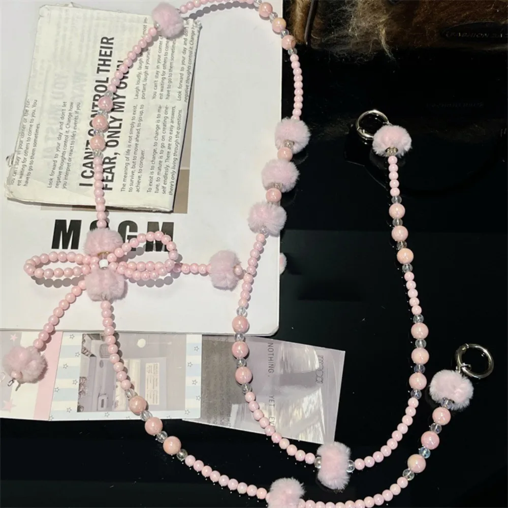 

Сумка-цепочка с бантом, ремешок для телефона через плечо, волосатые шарики, ремешок для мобильного телефона «сделай сам», длинный анти-потерянный ремешок для телефона, подвесной чехол для телефона