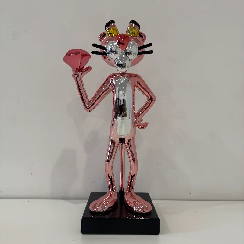 40cm Pink Panther Figurine – Trendy Electroplated & Polished Tabletop Decor for Living Room or Entryway