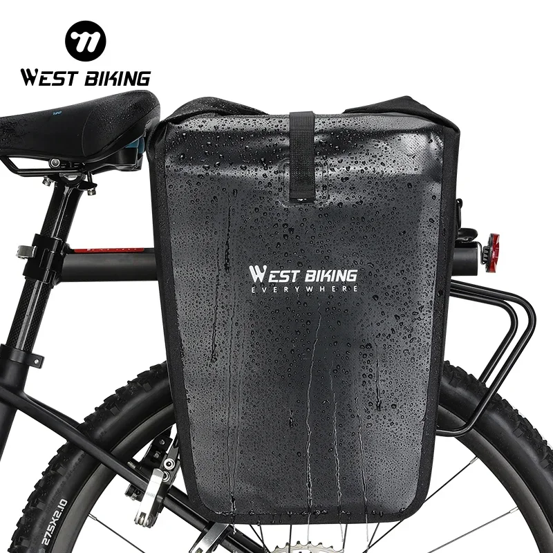 WEST BIKING Waterproof Bicycle Rear Bag 25L Large Capacity Luggage Rack Side Bag Expandable Cycling Travel Bag