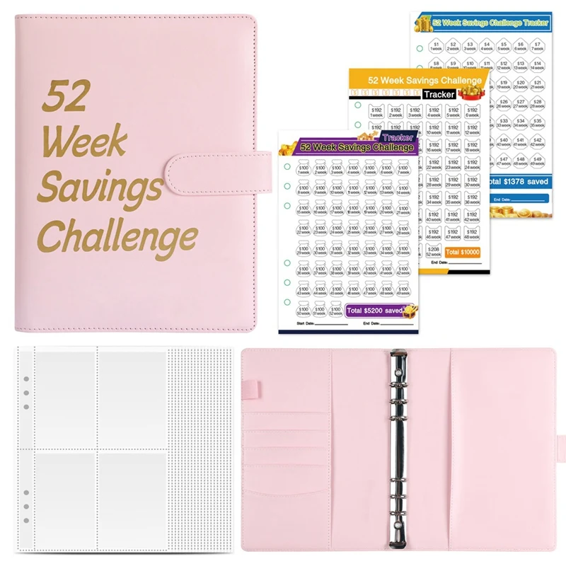 Top-52 Week Money Saving Challenge Binder,Money Saving Binder With Savings Challenges Book And Cash Envelopes