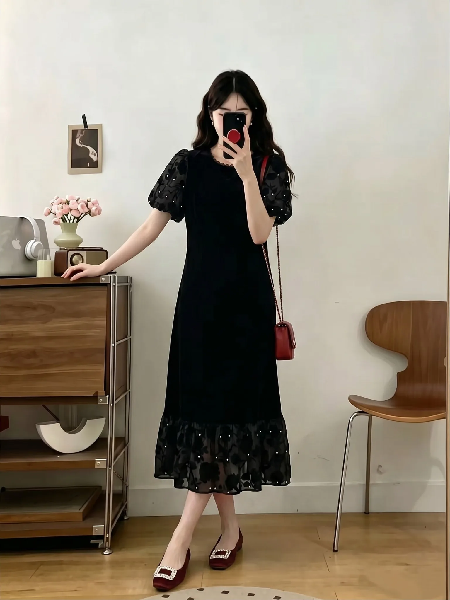 

Elegant plus Size Women's Dress Embellished with Beads Summer Fashion Long Skirt High Waist A-Line Silhouette Breathable Skin...