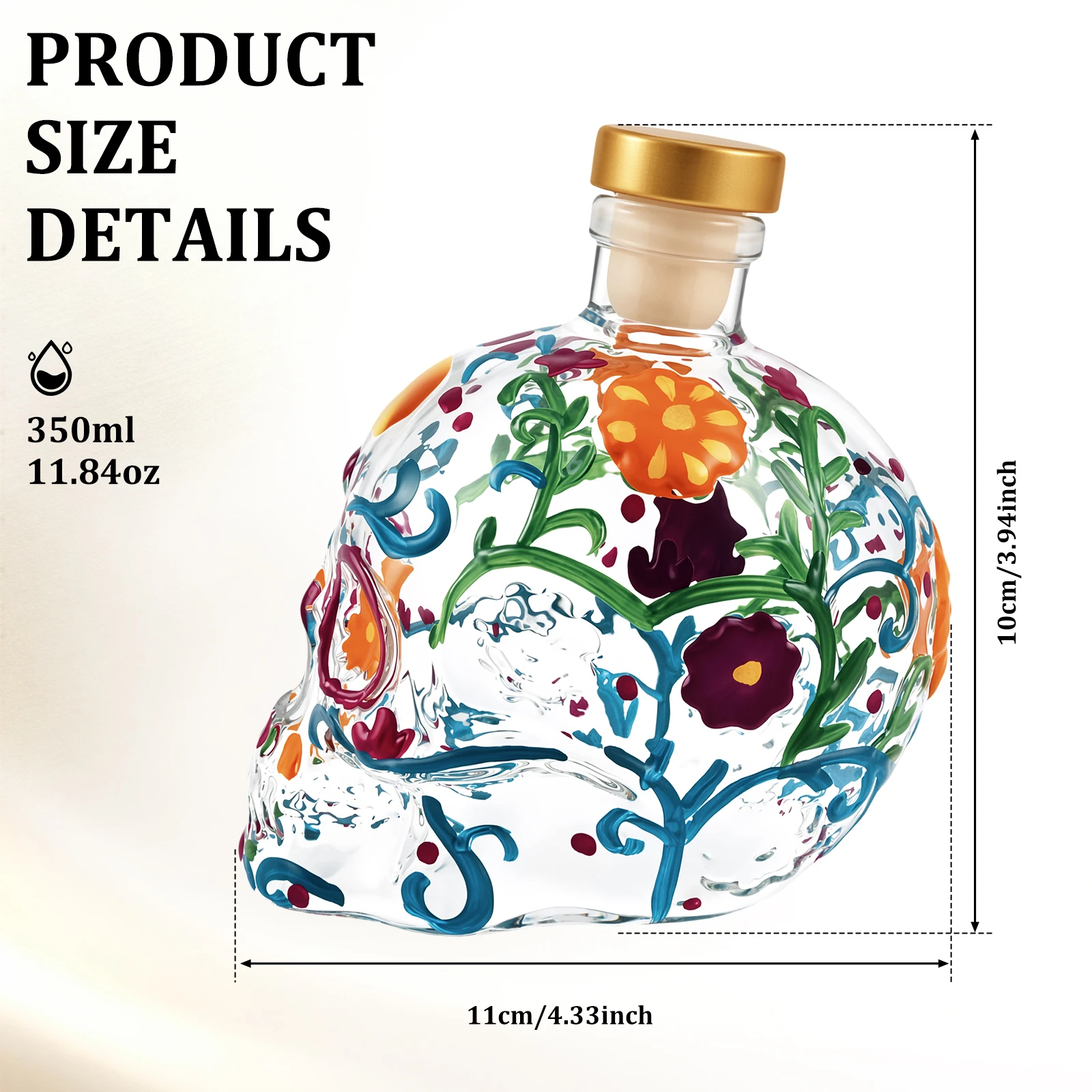 350ML Skull Decanter Bottle Painted Art Glass Skull Fruit Juice Container Whisky Terror for Bar Home Halloween Party Day Decor