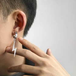 My Shape Punk Lightning Earrings Men Stainless Steel Black Color Hoop Earring Fashion Hiphop Male Jewelry Party Ear Accessories