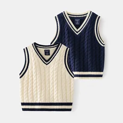 2023 Ins New Fashion Boys Sweater Vest Children Autumn Winter Sleeveless Vest Boys Knit Sweater Vest