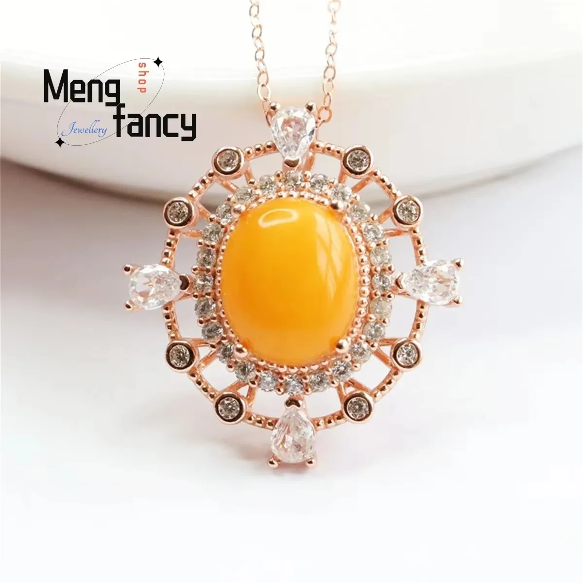 

Натуральное серебро S925 с инкрустацией из медового янтаря, кулон-ожерелье, простой, стильный, универсальный, ретро, женский, роскошный, изысканный ювелирный аксессуар