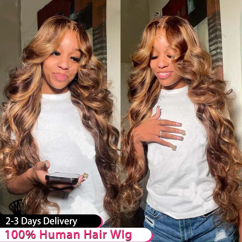 

30 Inch 4/27 Highlight Body Wave Wig 13x6 HD Lace Frontal Wig Brazilian 250 Density 13x4 Cored Wig Human Hair For Black Women