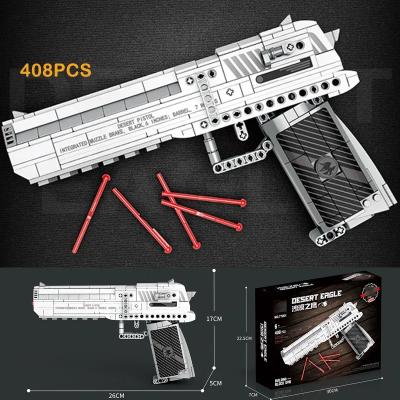 Kit de blocs de construction de modèle Bullets Gun 77001, série militaire, jeu de tir pour garçons, 408 pièces, jouet d'assemblage MOC, petites briques, cadeau de vacances