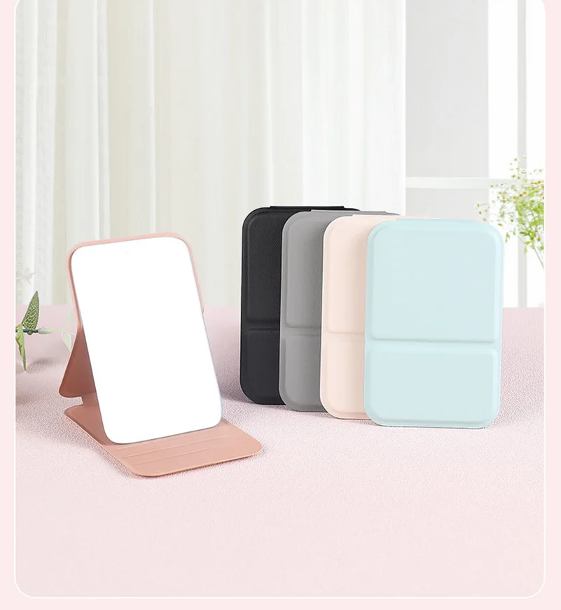 Desktop Folding Makeup Mirror High-quality Portable Makeup Mirror Single-side Creative Women SolidColor PU Leather Makeup Mirror