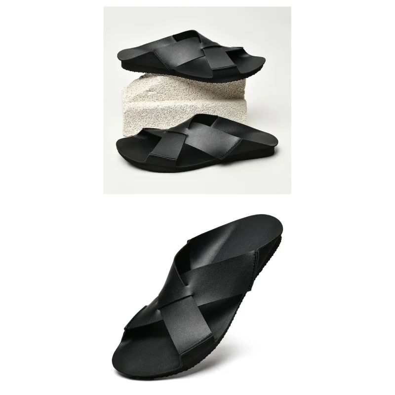 Hot Selling Summer New Men'S Fashionable Sandals Outdoor Solid Color Casual Flat Shoes Comfortable Fit Rubber Sole Slippers