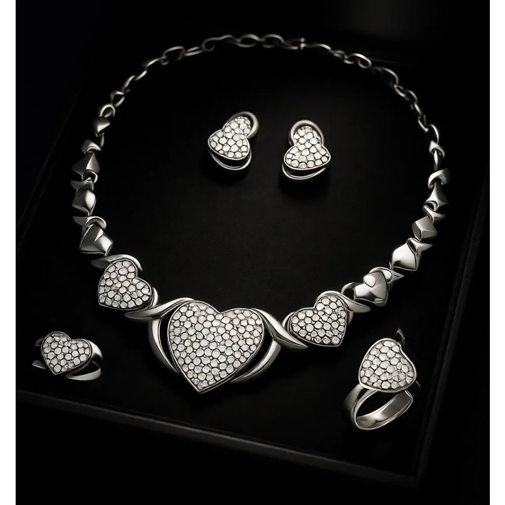 Juego de Joyas de Oro de 18k para Mujer, Collar, Aretes y Brazalete para Novia, Regalo de Boda