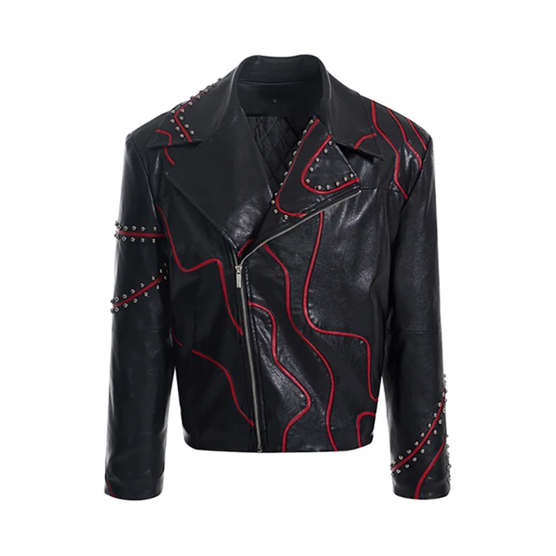 FEWQ Thickened Cotton Jacket Rivets PU Leather Jacket Motorcycle Suit 2024 Long Sleeve Zipper Male Tops Korea Fashion 24E2709