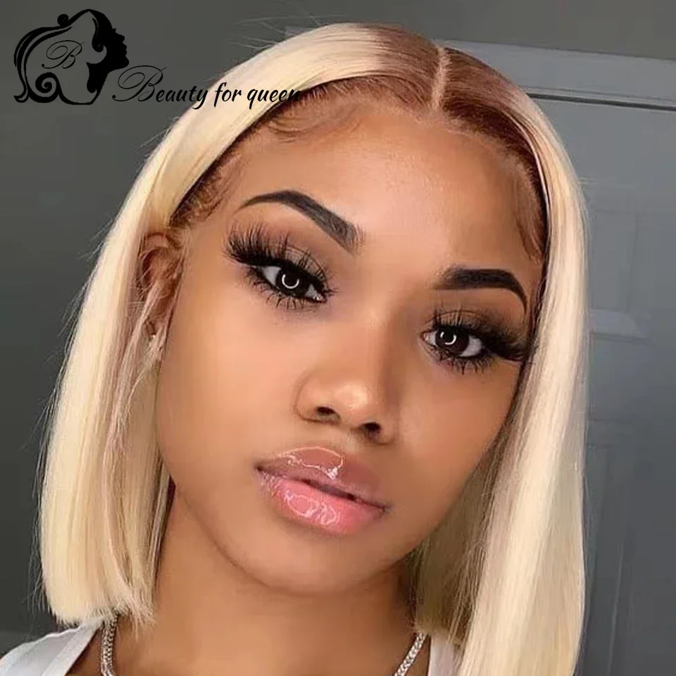 

Transparent HD Lace Frontal Wigs Brown For Women Brazilian Colored Human Hair Wig Casplay 4T 613 Straight Short Bob Wear And Go