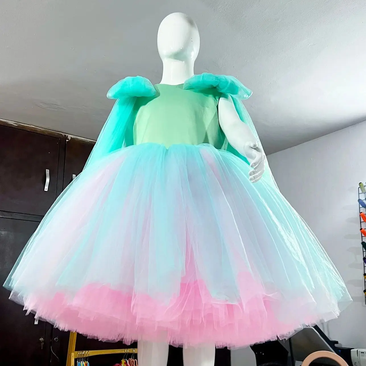Customized Princess Flower Girl Dresses Ball Gown Tulle Bow Little Girl Christmas Pageant Birthday Christening Dress