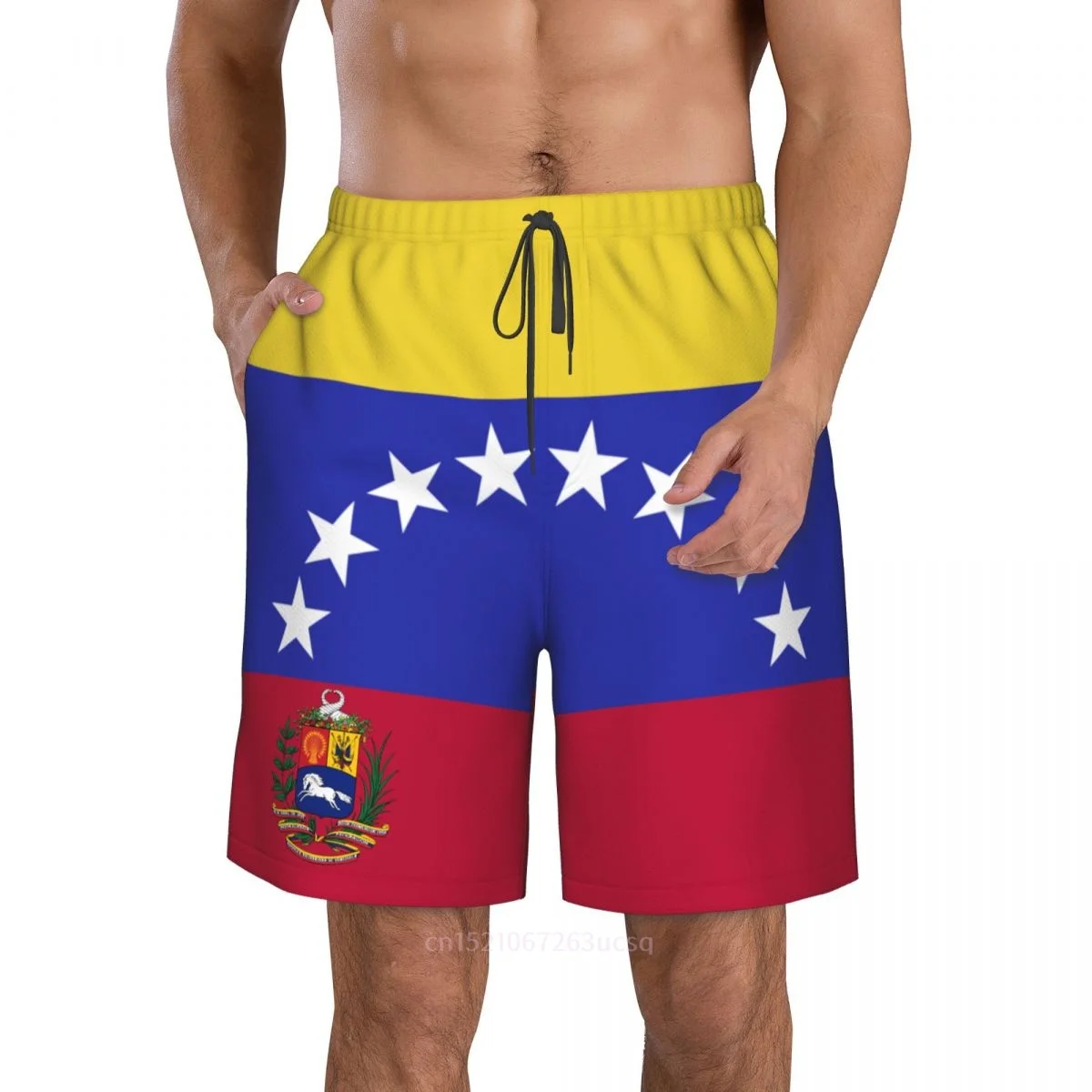 2023 Summer Polyester Venezuela Country Flag 3D Printed Men's Board Shorts Beach Pocket Running Summer Pants