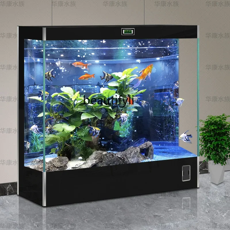 

Household,fish tank living room ultra-white glass ecological water-free floor-to-ceiling integrated aquarium goldfish tank