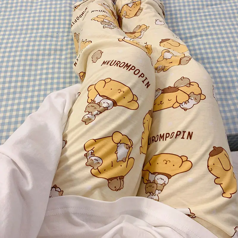 New Sanrio Pom Pom Purin Pajama Pants Women Summer Long Sleepwear Pochacco Hanyodon Cute Cartoon Korean Fashion Home Clothes Y2k