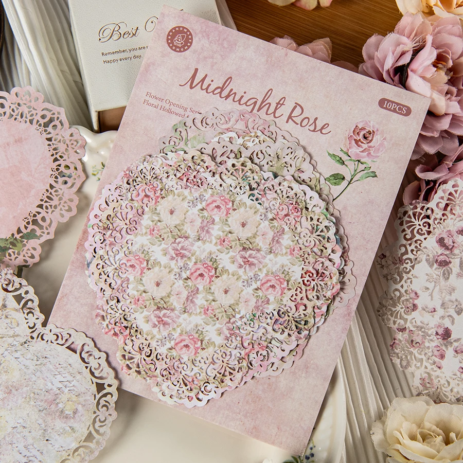 10 ، ورق من مادة الدانتيل الزهري العتيق ، ألوان مختلفة ، مواضيع خيالية ، تستخدم للقرطاسية واليوميات والحرف اليدوية والفن