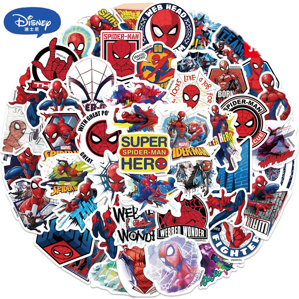 50PCS Disney Spiderman Stickers Anime Movie Decal Book Skateboard Laptop Motorcycle Waterproof Cartoon Sticker Kids Toy Gift