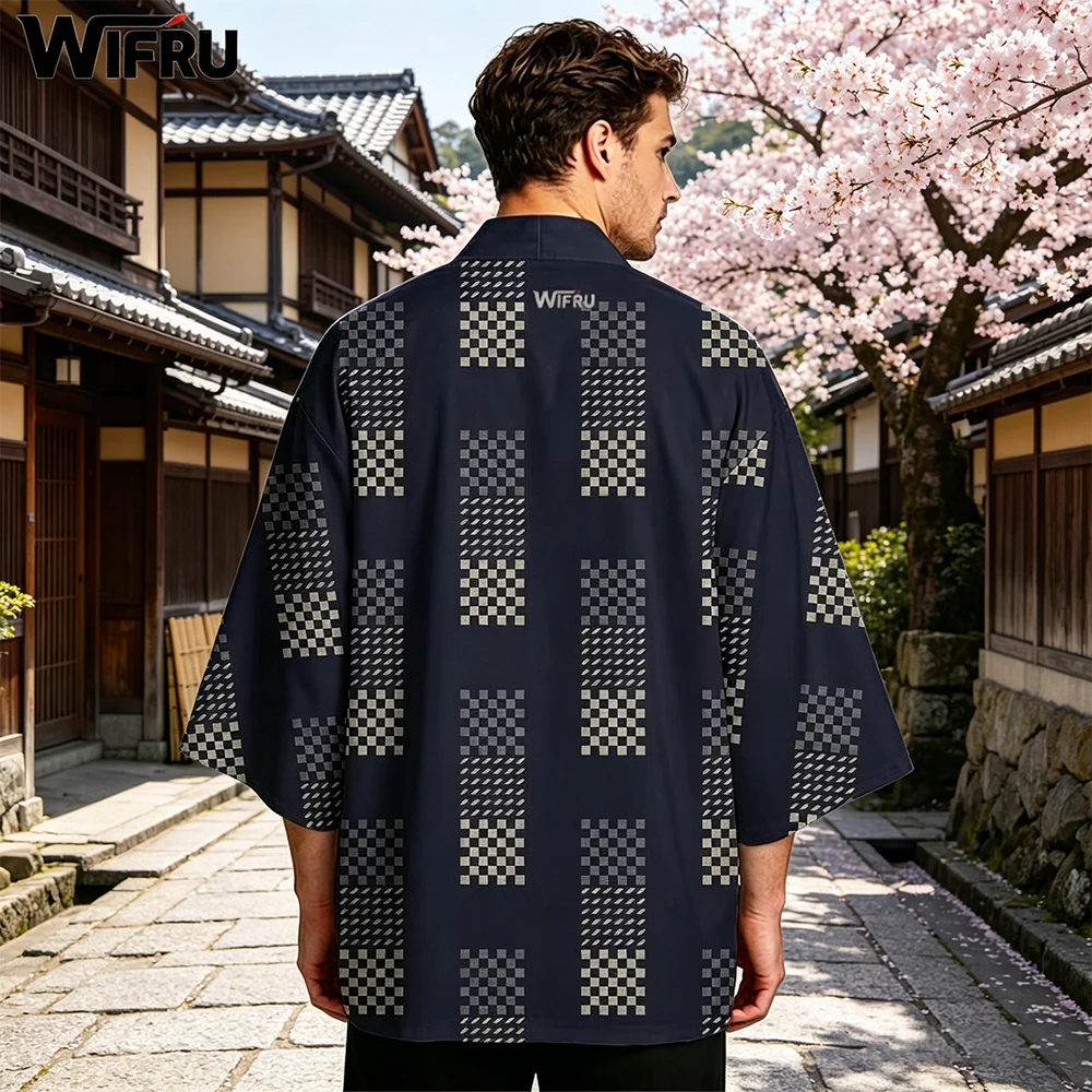 

Geometric Shapes Japanese Print Kimono Unisex Harajuku WIFRU Vacation Beach Cardigan Yukata Street Japanese Traditional Clothing