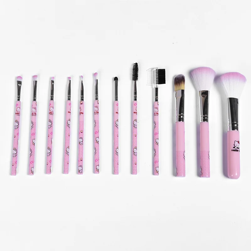 12 pz/set Hello Kitty pennelli per il trucco Anime Cute Sanrio pennello cosmetico Set di strumenti di bellezza in fibra artificiale regali per le