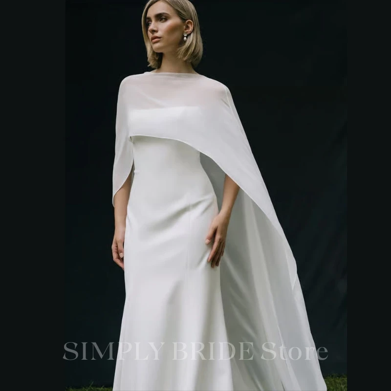 2026 Customized Minimalism Satin Wedding Dresses With Chiffon Shawl Bridal Gowns 2026 Elegance Mermaid Vestido De Novia Boda