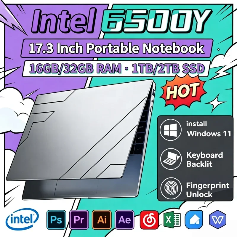 New 17.3" Laptop Intel Core 6500Y 32GB RAM 2TB SSD Fingerprint Recognition Rested Notebook PC