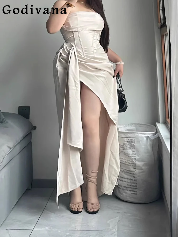 

Большой размер L-4XL с разрезом на шее, летнее французское вечернее платье трапециевидной формы нестандартной формы, темпераментное абрикосовое сексуальное длинное платье с высокой талией и разрезом