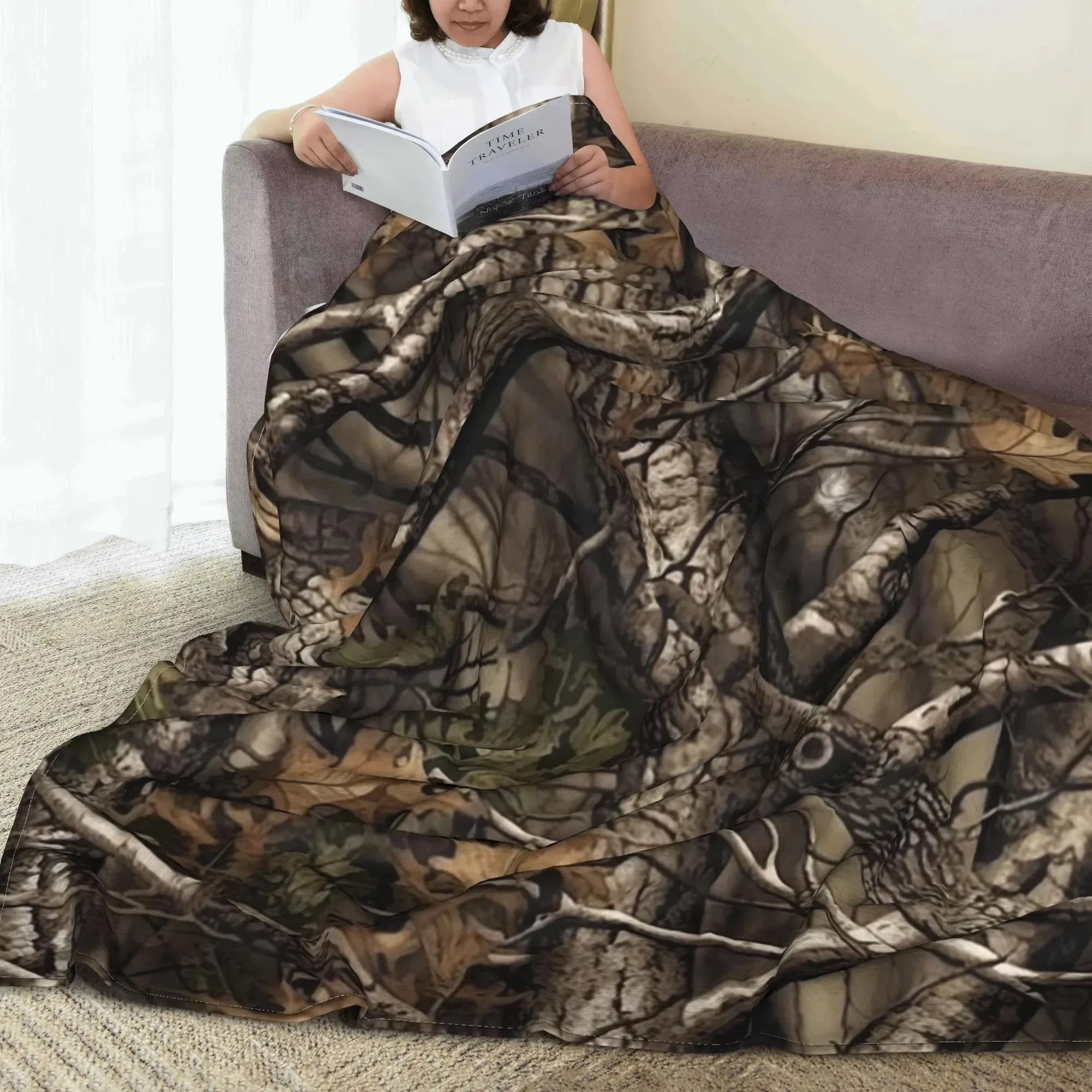 Real Tree Forest Camo Camouflage Pattern Plush Throw Blanket Soft Warm Cozy For Bed Sofa Living Room Travel Home Decor Gift
