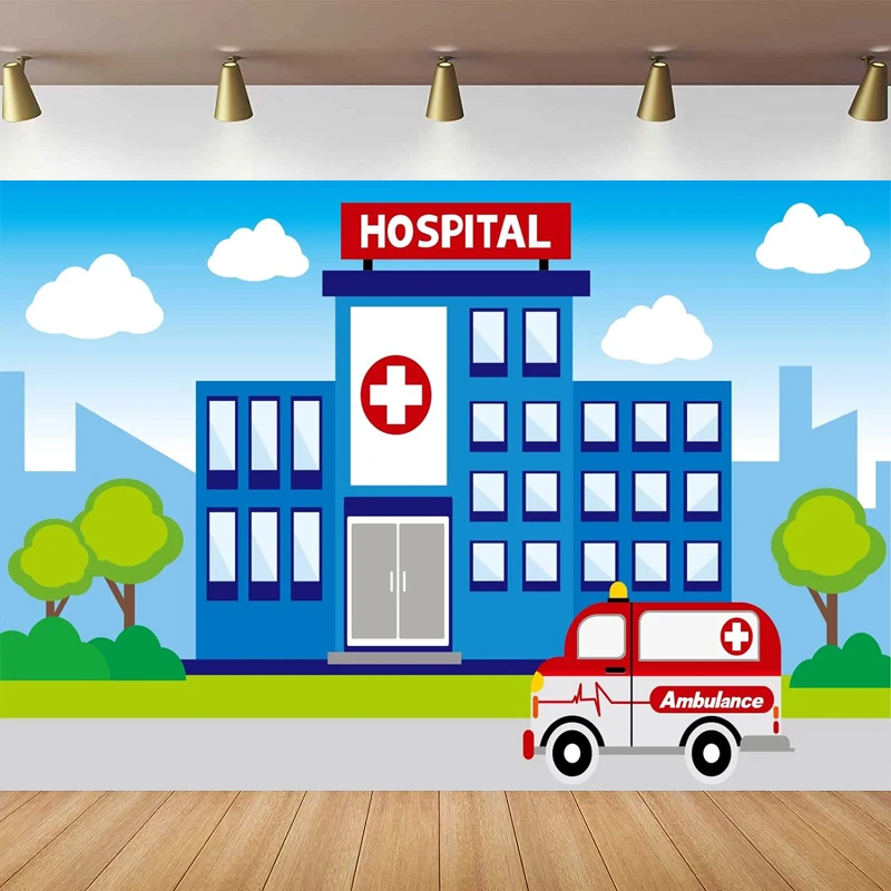 Cartoon Hospital Photography Backdrop Ambulance Nursing School Nurse Graduation Doctor Nurses Theme Party Decoration Background