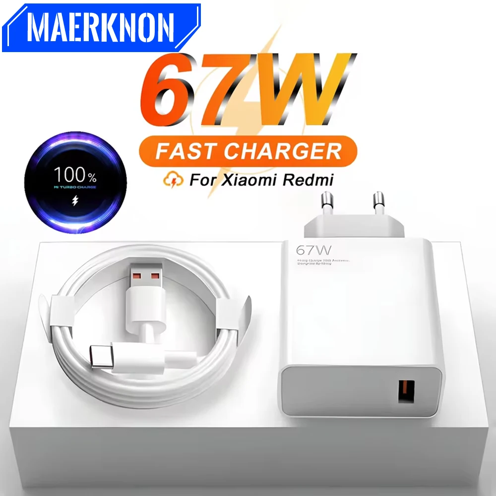 

67 Вт GaN USB-зарядное устройство Quick Charge 3.0 6A Тип C Кабель для iPhone Samsung Xiaomi Huawei EU/US Plug Телефон Адаптер питания для быстрой зарядки