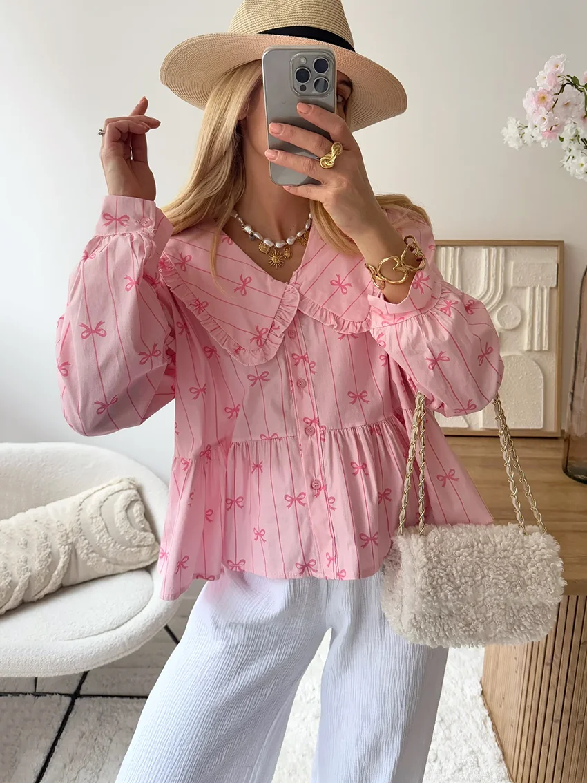 Marthaqiqi Printring Women'S Pajamas Suit Long Sleeve Sleepwear Sexy Turn-Down Collar Nightgowns Pants Causal Ladies Nightie Set