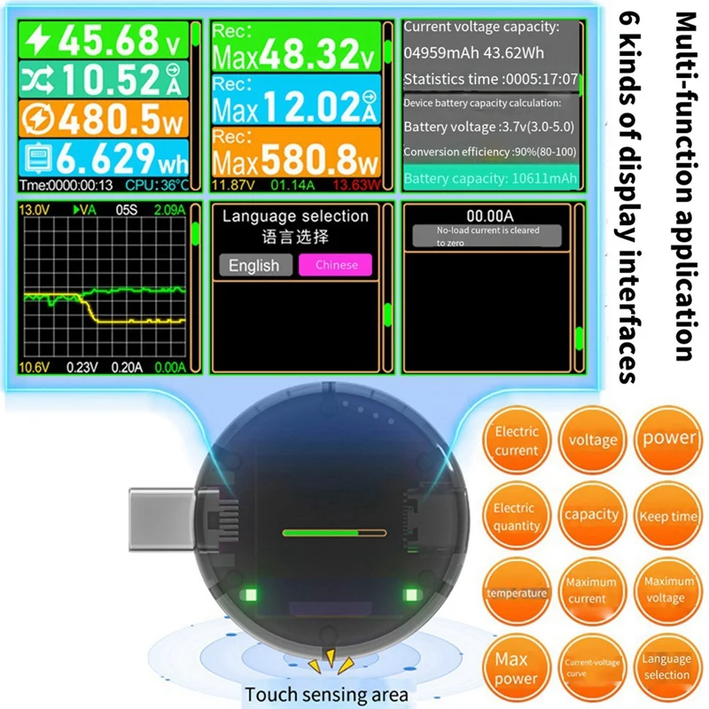 Pendeteksi tegangan Digital, Ammeter daya Bank kapasitas, detektor Amper, USB Tester tipe-c PD 48V, suku cadang pengganti