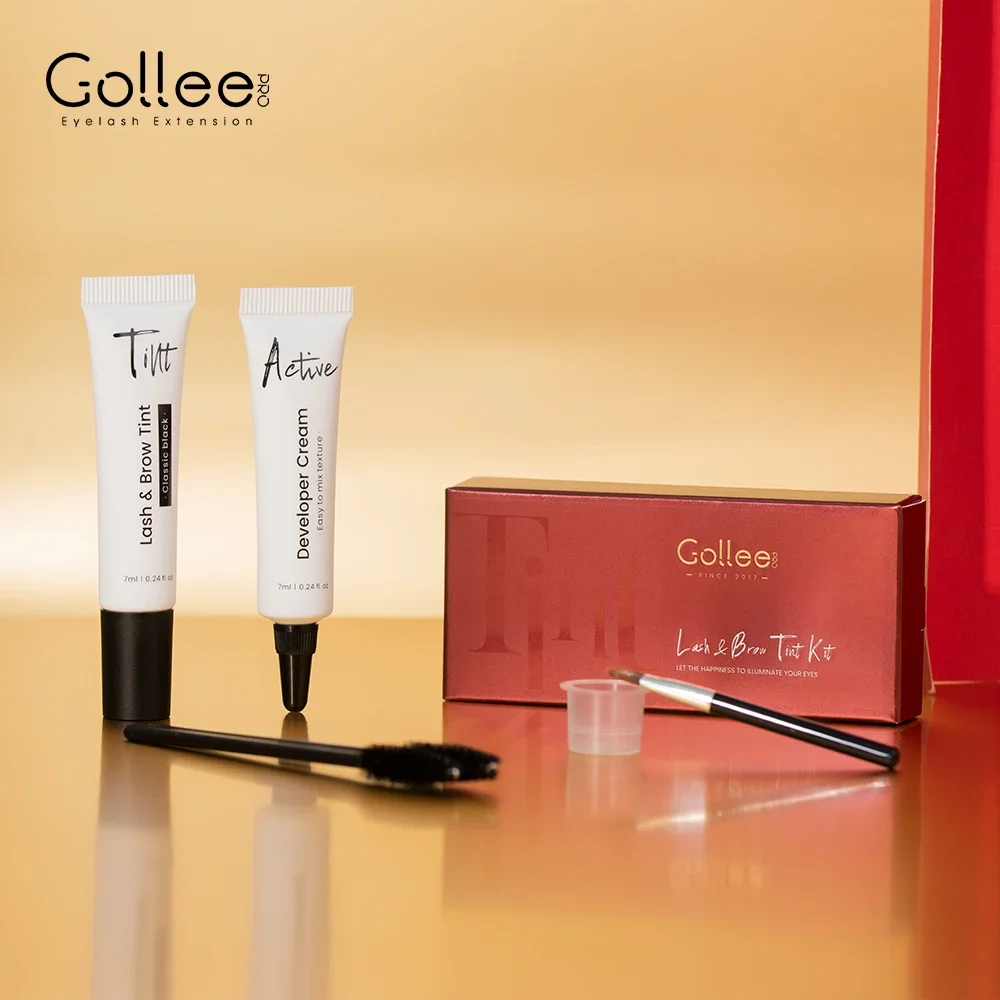 Gollee Eyebrow Tint Set 6ml Natural Classic Black Eyelash Brow Tint Kit Semi Permanent Lasting Brow Lash Tint Waterproof Set