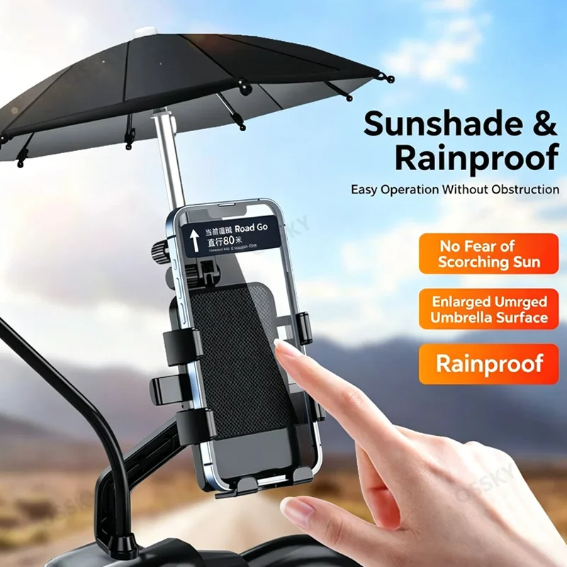 New Motorcycles Bicycles Phone Holder Free Rotation Navigation Bracket Riding Shockproof for IPhone Xiaomi Samsung with Umbrella view 2