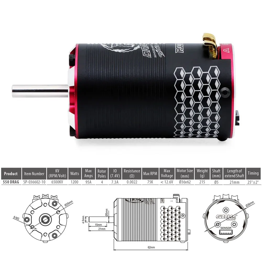 RC Car Motor FOR ROCKET-RC 550 DRAG Brushless Sensored Motor 6500KV High Speed Racing Perforce High Efficiency Durable Design