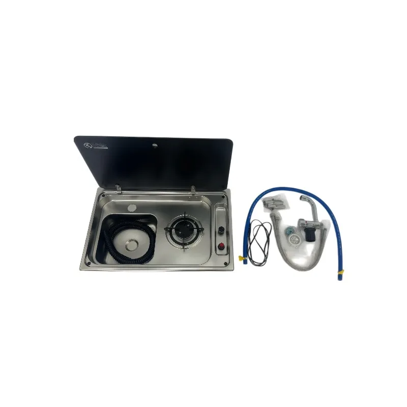 Luxury 2-in-1 RV Integrated Gas Stove & Sink Unit 304 Stainless Steel Fireproof Lightweight Camper Van Kitchen