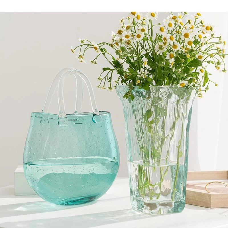 Modern Art Glass Countertop Vase Irregular Transparent Hydroponic Flower Arrangement Container Living Room Decor