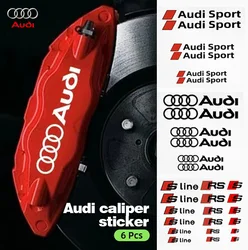 6Pcs Car Brake Caliper Badge Sticker Decal Car Tuning Accessories For Audi Sline QUATTRO RS A3 A4 B8 8P 8V B6 A5 A6 C7 Q5 B9 B7