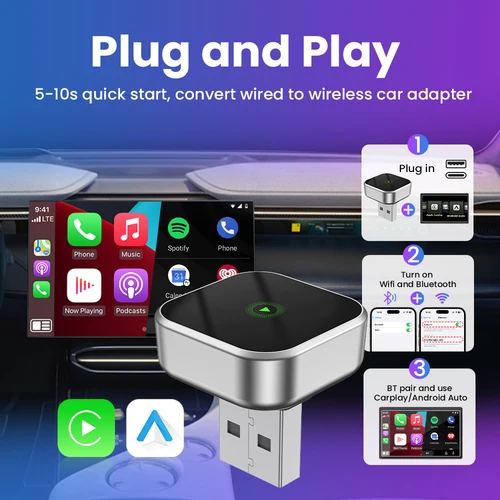 Imagen 2 del producto CarPlay Android Auto adaptador inalámbrico Plug And Play Bluetooth WiFi conexión automática para Kia Jeep Audi Volvo Peugeot Opel Renault