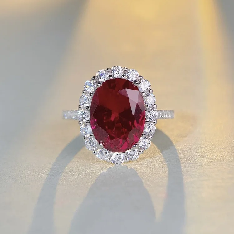 

High Carbon Diamond Ring S925 Pure Silver Full Diamond Zircon Jewelry Wholesale Caibao Ruby Red Tourmaline